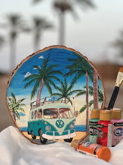 ציור רכב אספנות על עץ